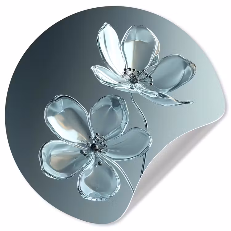 Kristal - Bloemen - Grijs Wandcirkel behangsticker klein -3d