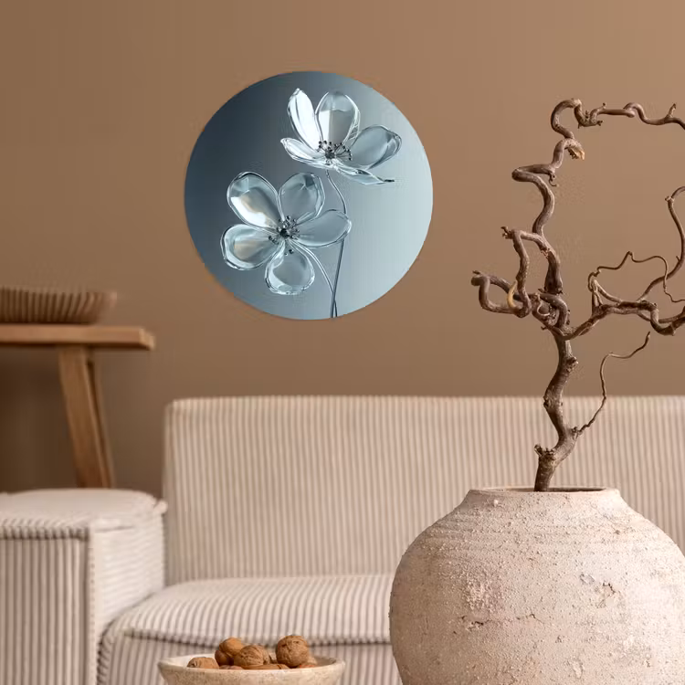 Kristal - Bloemen - Grijs Wandcirkel behangsticker klein -sfeer1