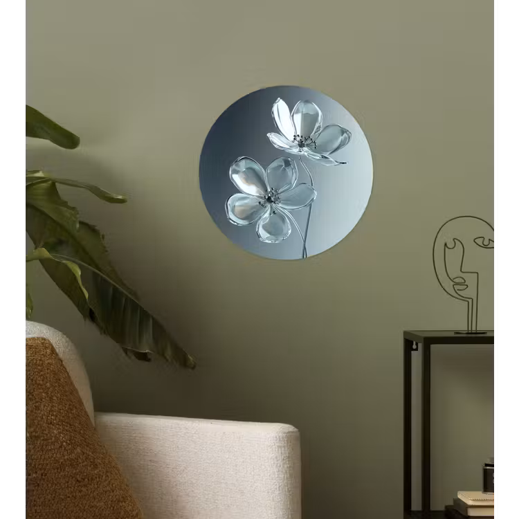 Kristal - Bloemen - Grijs Wandcirkel behangsticker klein -sfeer2