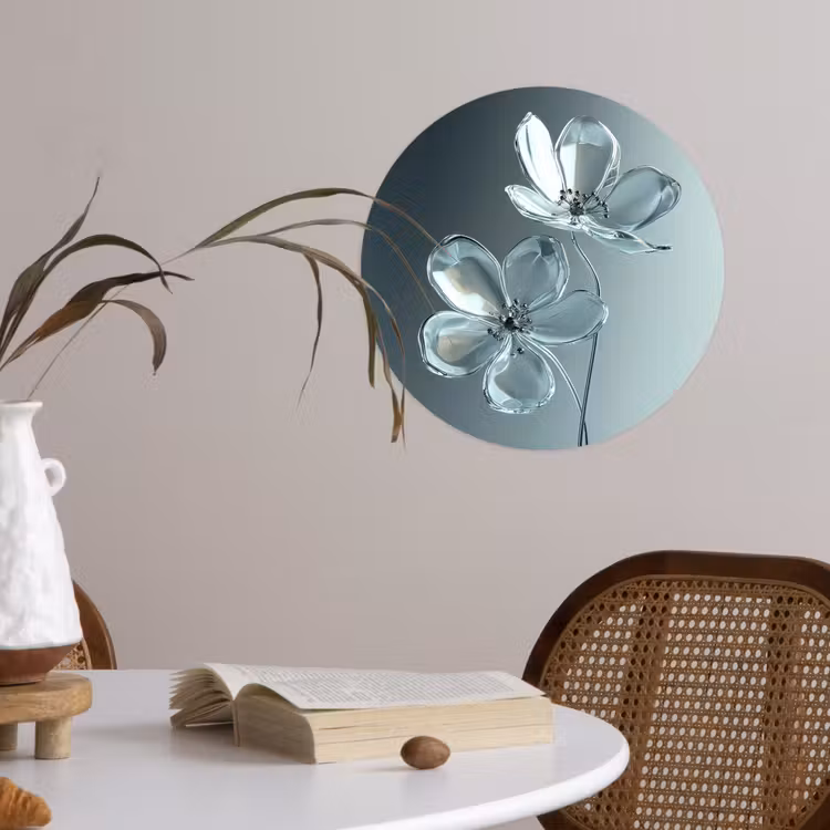 Kristal - Bloemen - Grijs Wandcirkel behangsticker klein -sfeer3