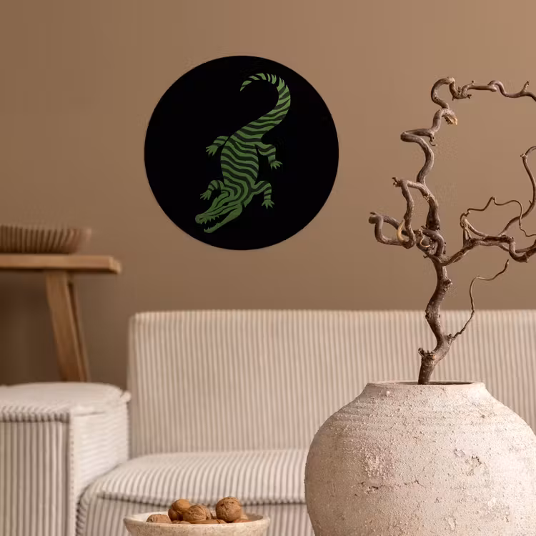 Krokodil - Groen - Tijgerachtig - Strepen Wandcirkel behangsticker klein -sfeer1