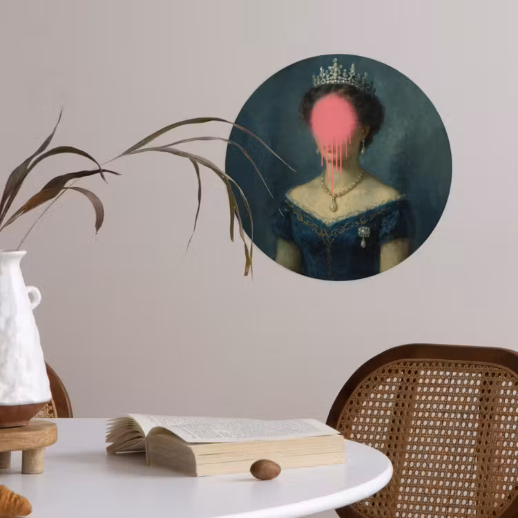 Kroon - Roze druipend verf - Portret Wandcirkel behangsticker klein -sfeer3