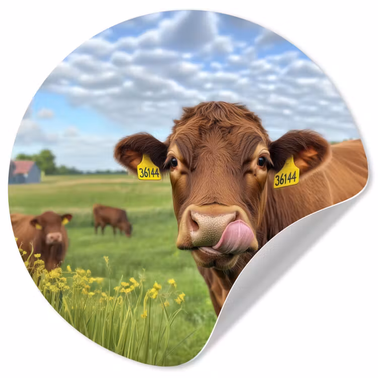 Koe - Weide - Bloemen Wandcirkel behangsticker klein -3d