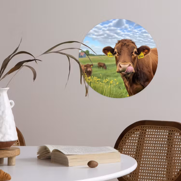 Koe - Weide - Bloemen Wandcirkel behangsticker klein -sfeer3