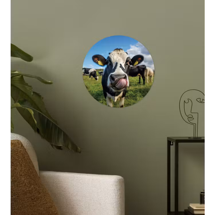 Koe - Tong - Weide Wandcirkel behangsticker klein -sfeer2