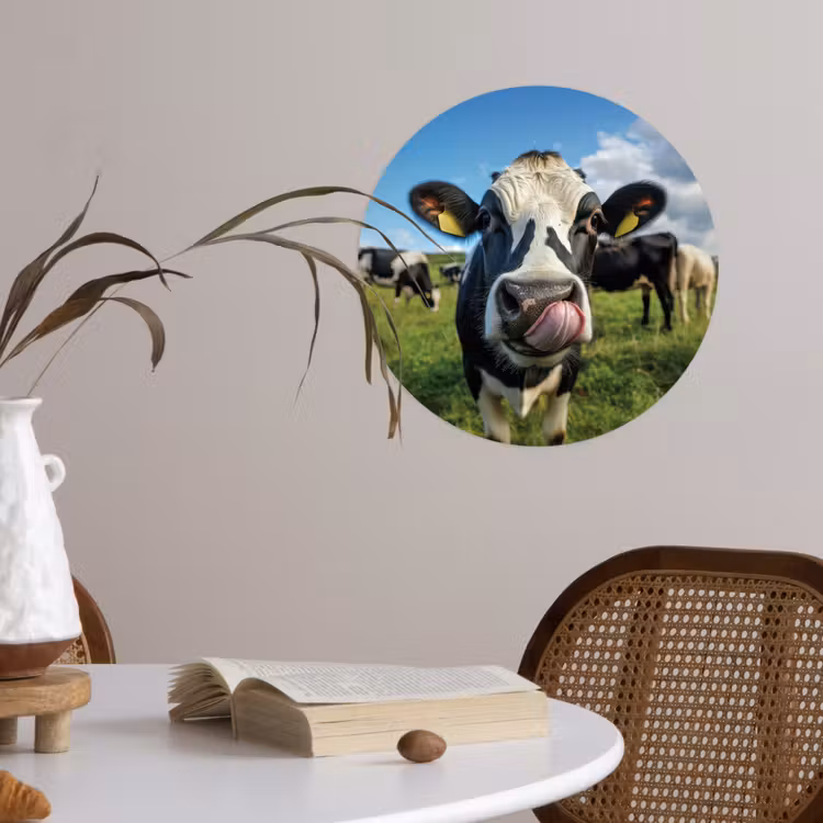 Koe - Tong - Weide Wandcirkel behangsticker klein -sfeer3