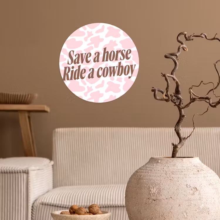 Koeienprint - Roze - Cowboy - Horse Wandcirkel behangsticker klein -sfeer1