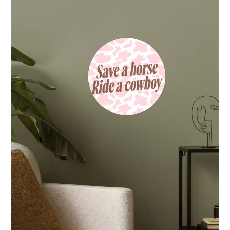 Koeienprint - Roze - Cowboy - Horse Wandcirkel behangsticker klein -sfeer2