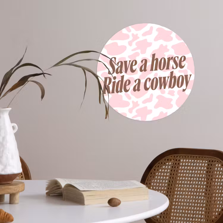 Koeienprint - Roze - Cowboy - Horse Wandcirkel behangsticker klein -sfeer3