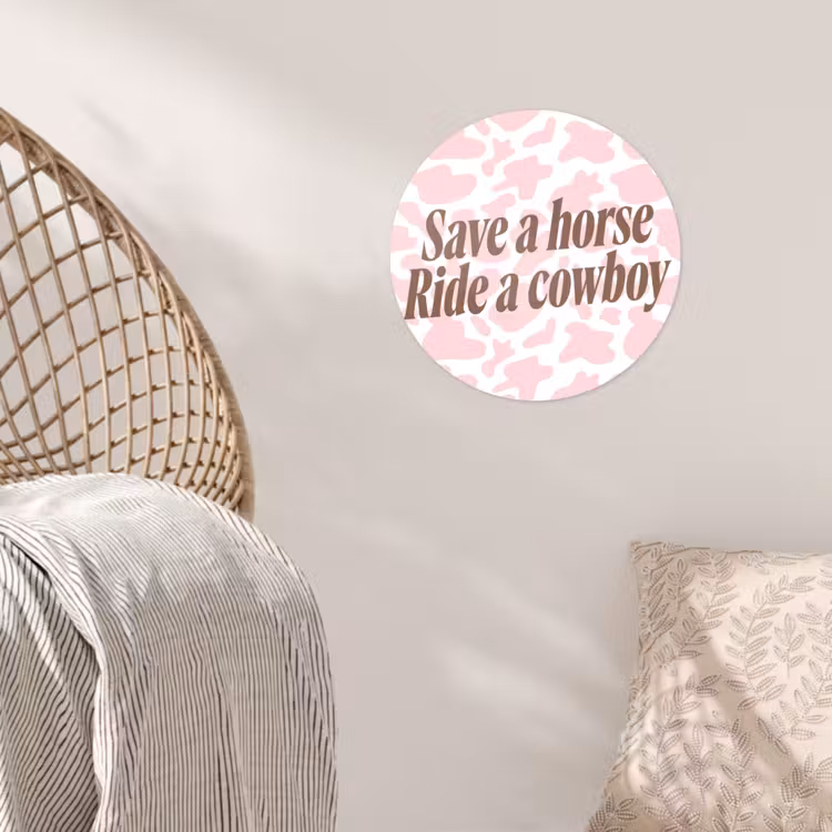 Koeienprint - Roze - Cowboy - Horse Wandcirkel behangsticker klein -sfeer4