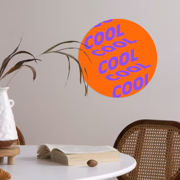 Cool - Paars - Oranje Wandcirkel behangsticker klein -sfeer3