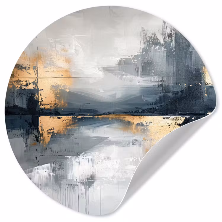 Kunst - Grijs - Goud - Abstract Wandcirkel behangsticker klein -3d