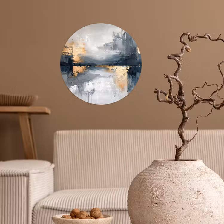 Kunst - Grijs - Goud - Abstract Wandcirkel behangsticker klein -sfeer1
