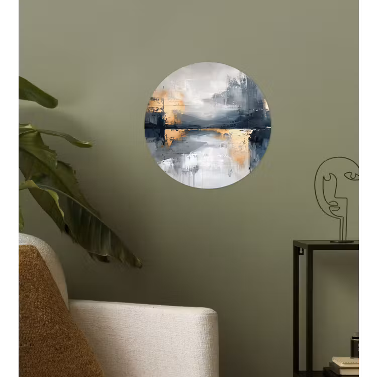 Kunst - Grijs - Goud - Abstract Wandcirkel behangsticker klein -sfeer2