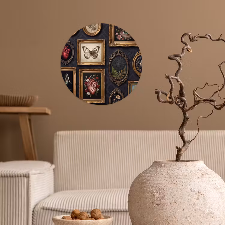 Kunst - Collectie - Vintage - Klassiek - Donker Wandcirkel behangsticker klein -sfeer1