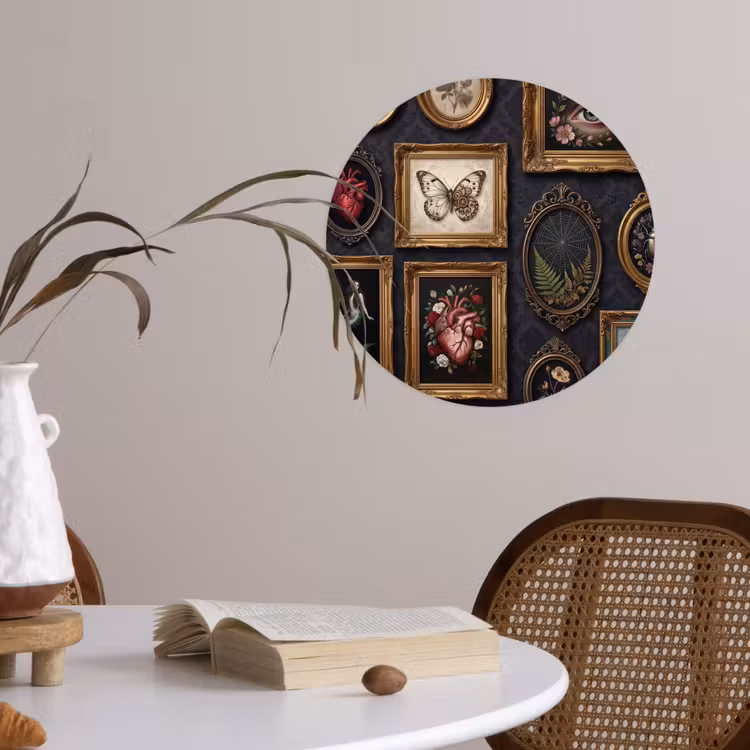 Kunst - Collectie - Vintage - Klassiek - Donker Wandcirkel behangsticker klein -sfeer3