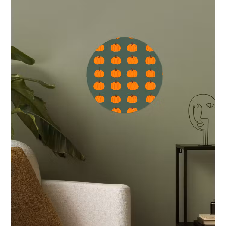 Pompoen - Patroon - Oranje Wandcirkel behangsticker klein 186 -sfeer2