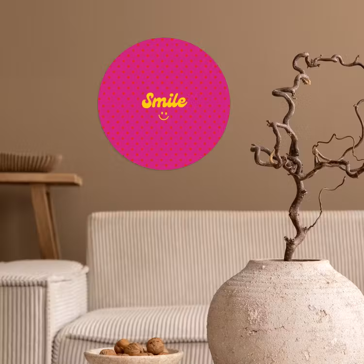 Smile - Stippen - Roze Wandcirkel behangsticker klein -sfeer1