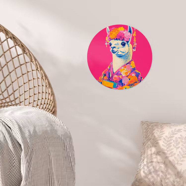 Lama - Kimono - Bloemenkrans - Felroze Wandcirkel behangsticker klein -sfeer4