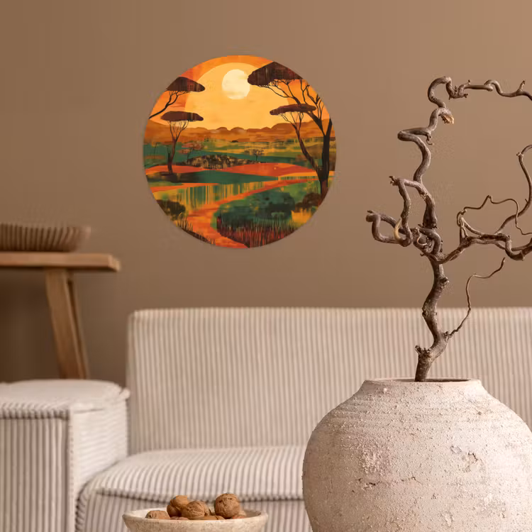 Landschap - Afrikaans - Zon Wandcirkel behangsticker klein -sfeer1
