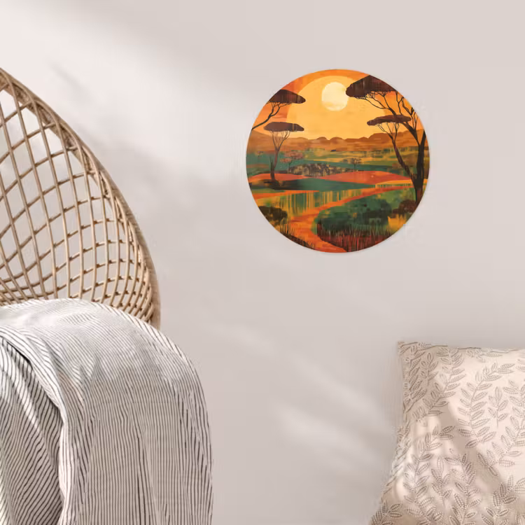 Landschap - Afrikaans - Zon Wandcirkel behangsticker klein -sfeer4