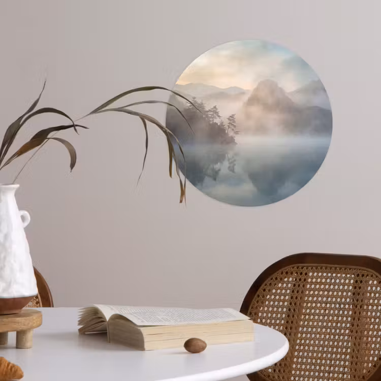 Landschap - Bergen - Mist - Water - Natuur Wandcirkel behangsticker klein -sfeer3