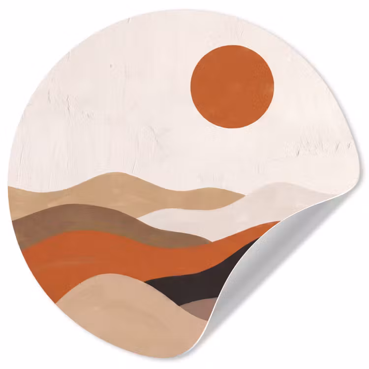 Landschap - Heuvels - Zon - Abstract - Oranje Wandcirkel behangsticker klein -3d