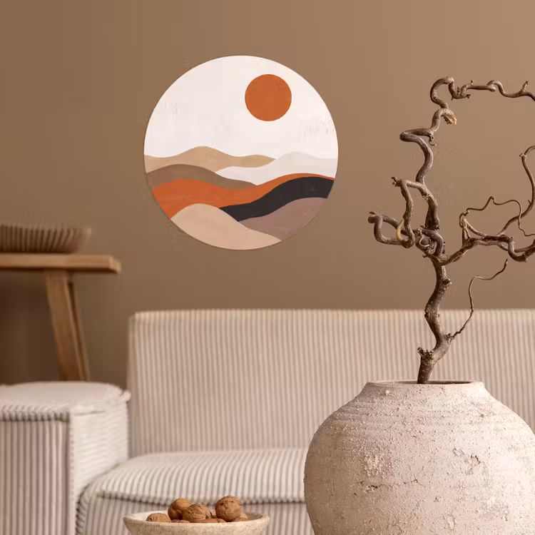Landschap - Heuvels - Zon - Abstract - Oranje Wandcirkel behangsticker klein -sfeer1