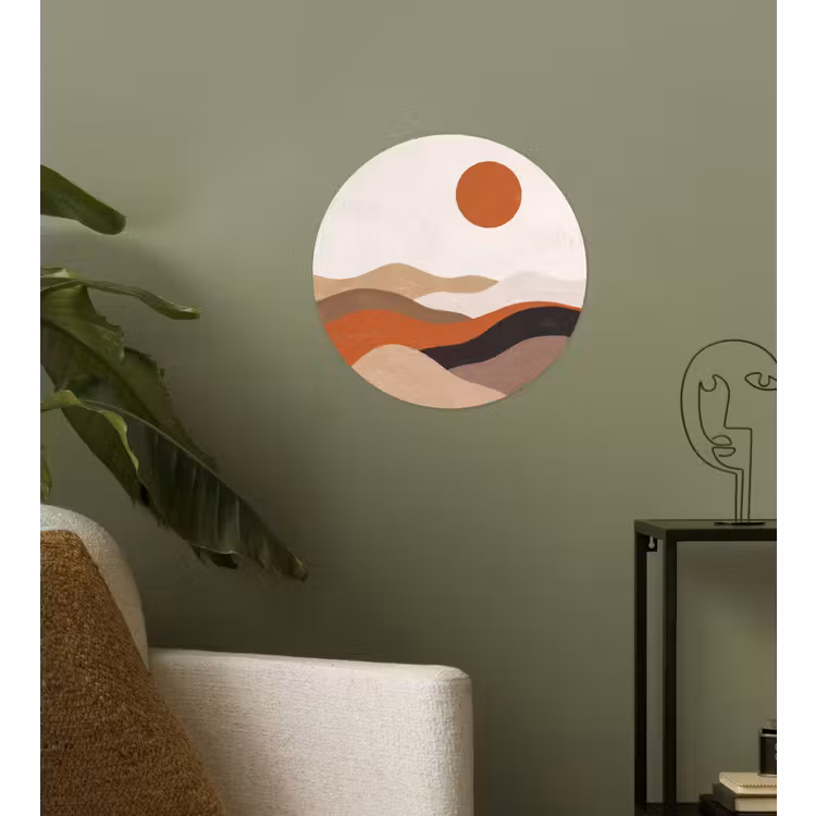 Landschap - Heuvels - Zon - Abstract - Oranje Wandcirkel behangsticker klein -sfeer2