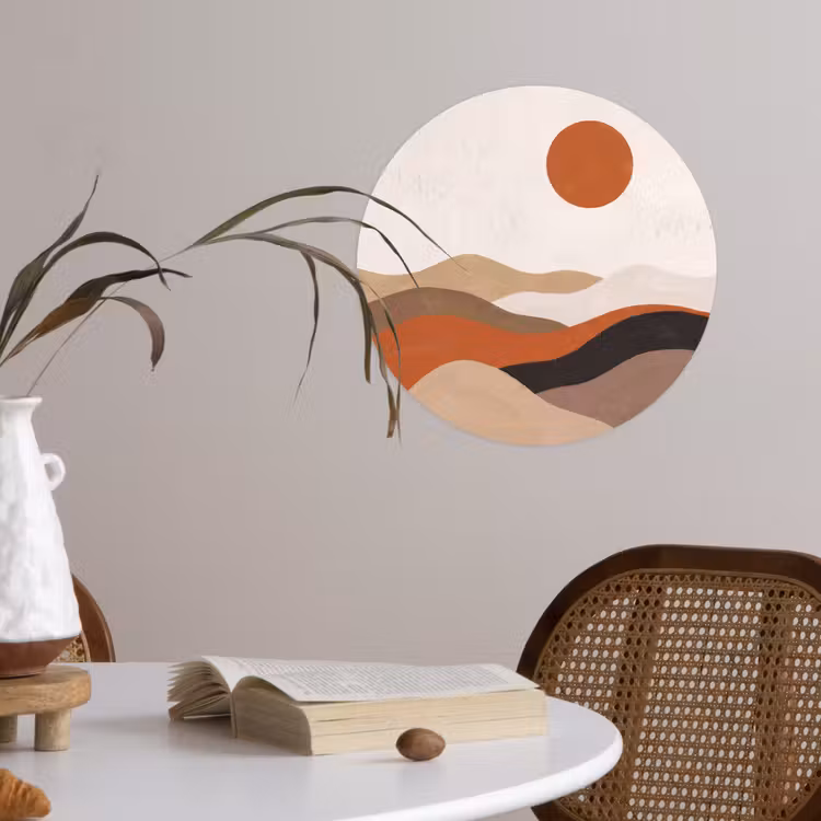 Landschap - Heuvels - Zon - Abstract - Oranje Wandcirkel behangsticker klein -sfeer3
