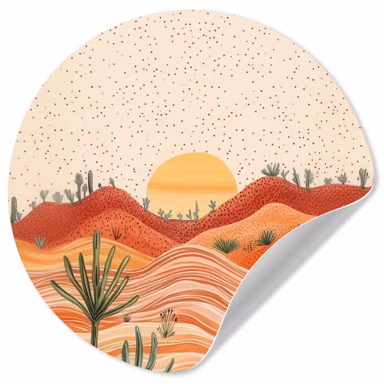 Landschap - Heuvels - Zonsondergang Wandcirkel behangsticker klein -3d