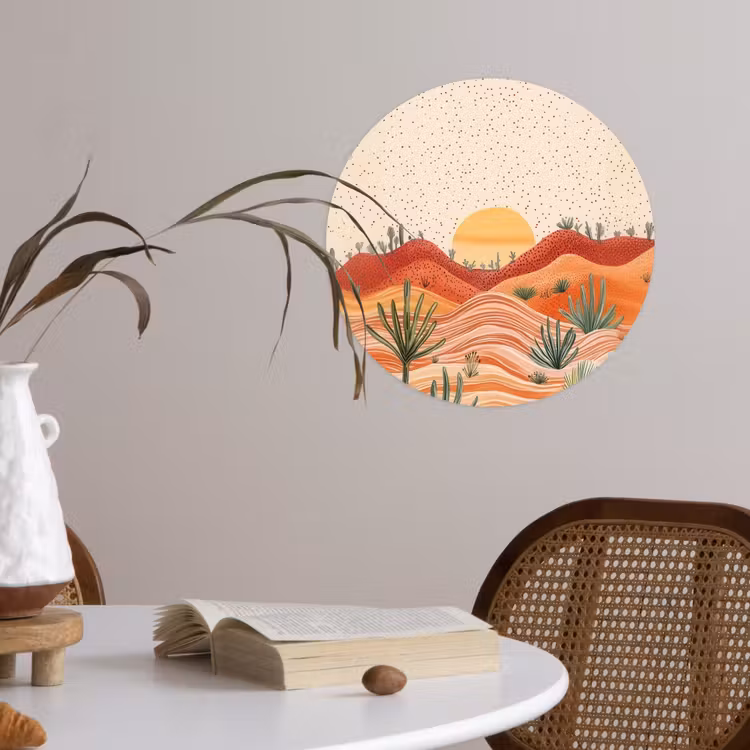 Landschap - Heuvels - Zonsondergang Wandcirkel behangsticker klein -sfeer3