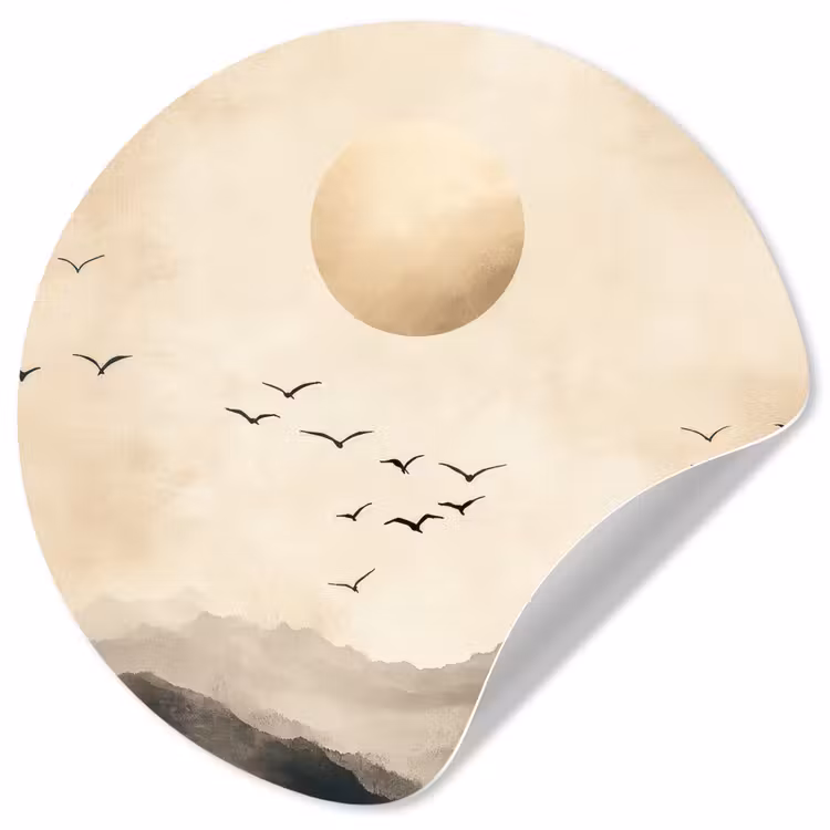 Landschap - Japandi - vogel Wandcirkel behangsticker klein -3d