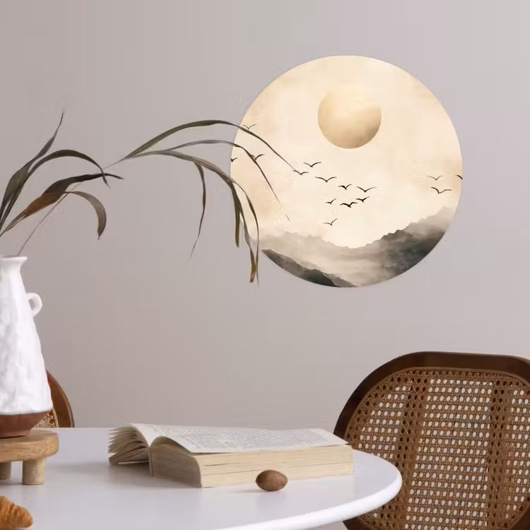 Landschap - Japandi - vogel Wandcirkel behangsticker klein -sfeer3