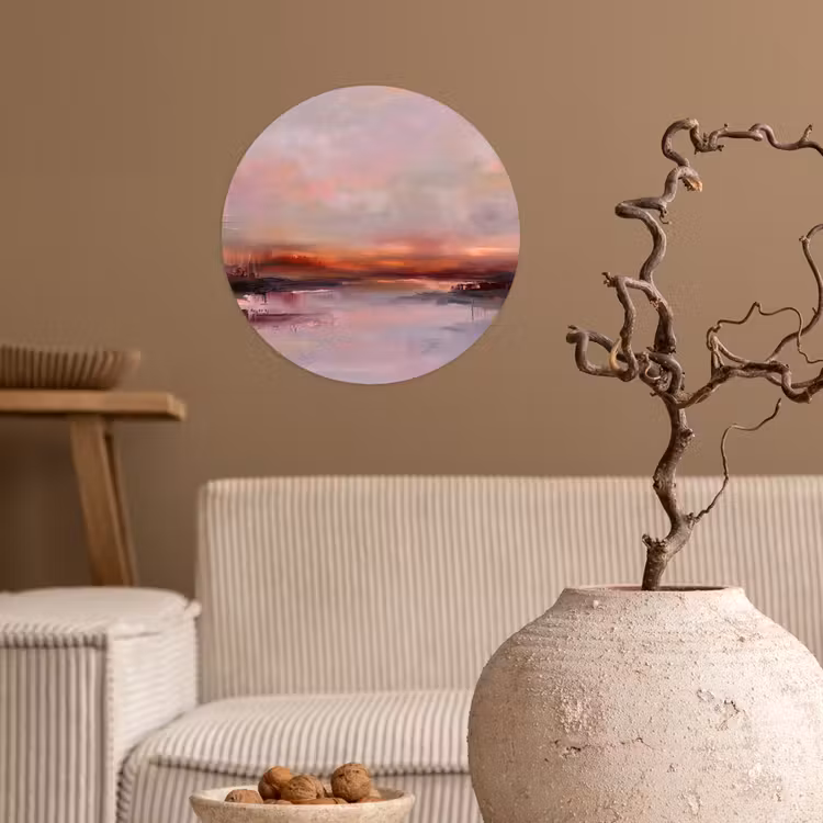 Landschap - Zonsondergang - Abstract - Modern - Roze Wandcirkel behangsticker klein -sfeer1