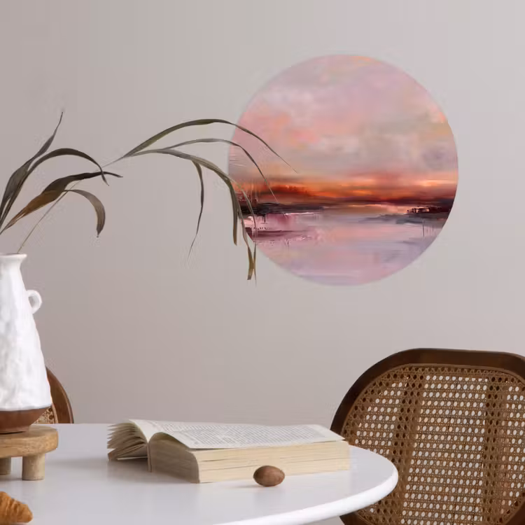 Landschap - Zonsondergang - Abstract - Modern - Roze Wandcirkel behangsticker klein -sfeer3