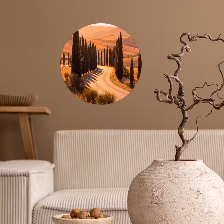 Landschap - Weg - Bomen - Natuur - Goud Wandcirkel behangsticker klein -sfeer1