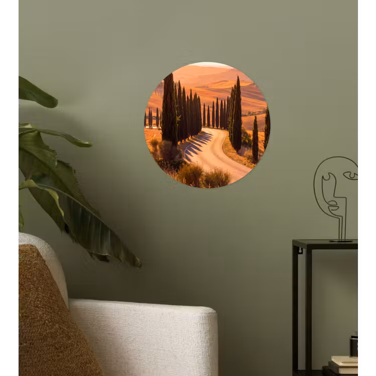 Landschap - Weg - Bomen - Natuur - Goud Wandcirkel behangsticker klein -sfeer2