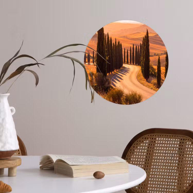 Landschap - Weg - Bomen - Natuur - Goud Wandcirkel behangsticker klein -sfeer3