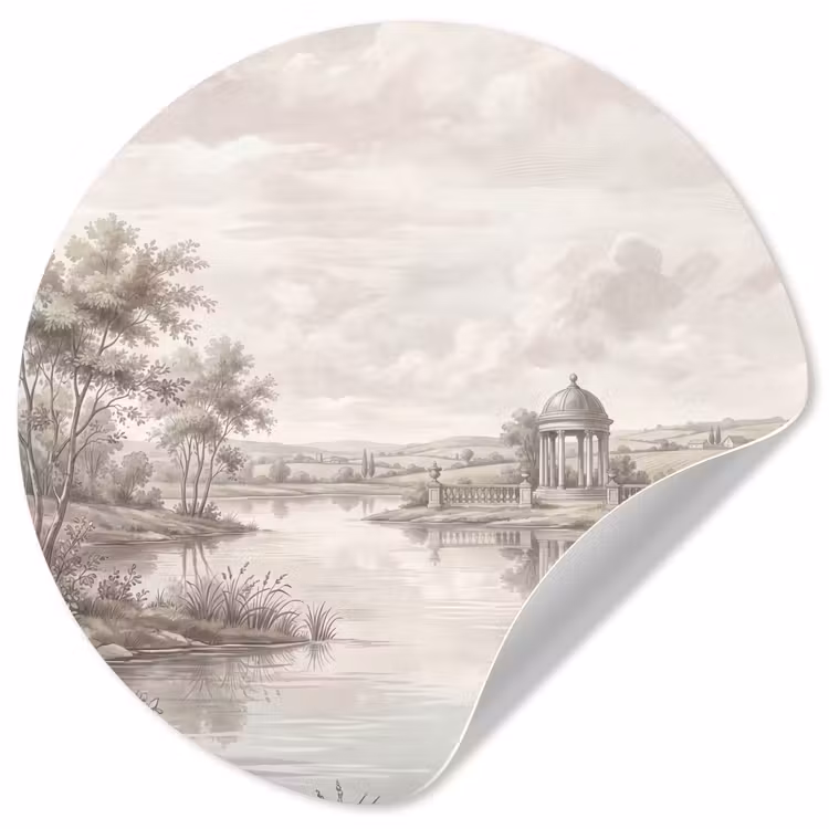 Landschap - Water - Natuur - Sepia Wandcirkel behangsticker klein -3d