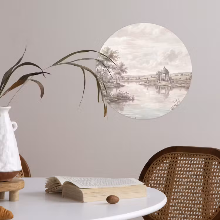 Landschap - Water - Natuur - Sepia Wandcirkel behangsticker klein -sfeer3