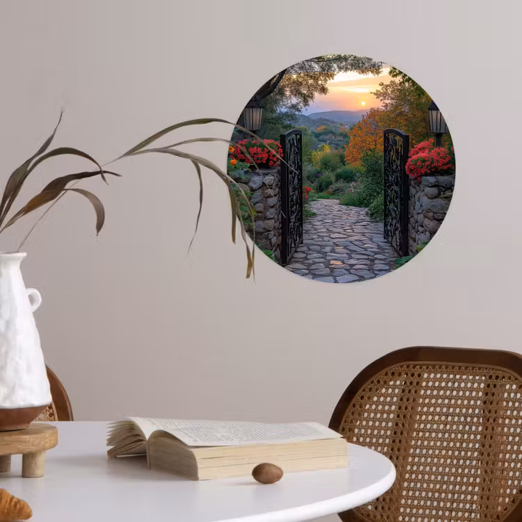 Landschap - Hek - Pad - Zonsondergang - Natuur Wandcirkel behangsticker klein -sfeer3
