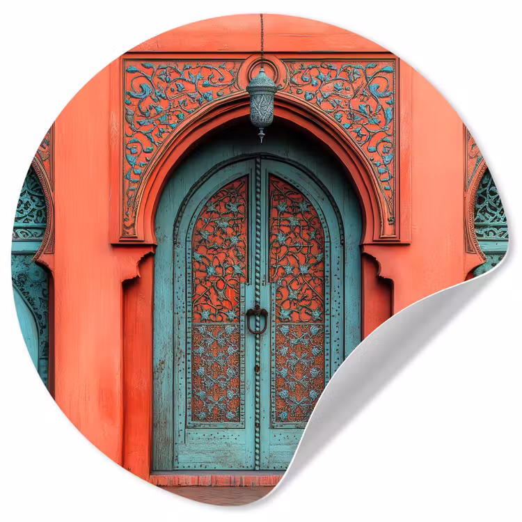 Lantaarn - Deur - Turquoise Wandcirkel behangsticker klein -3d