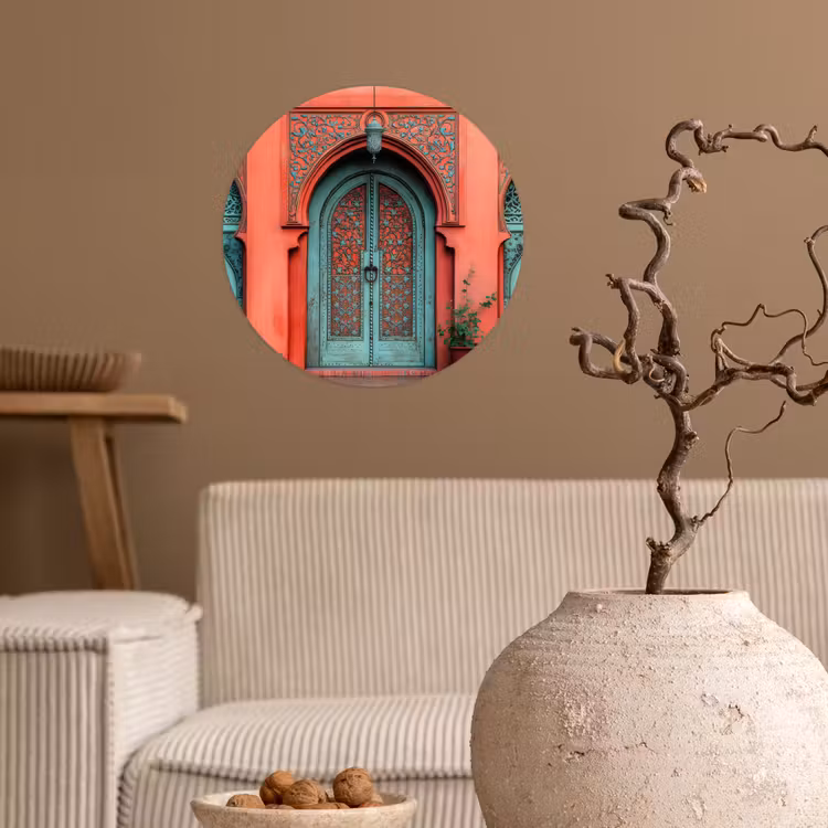 Lantaarn - Deur - Turquoise Wandcirkel behangsticker klein -sfeer1