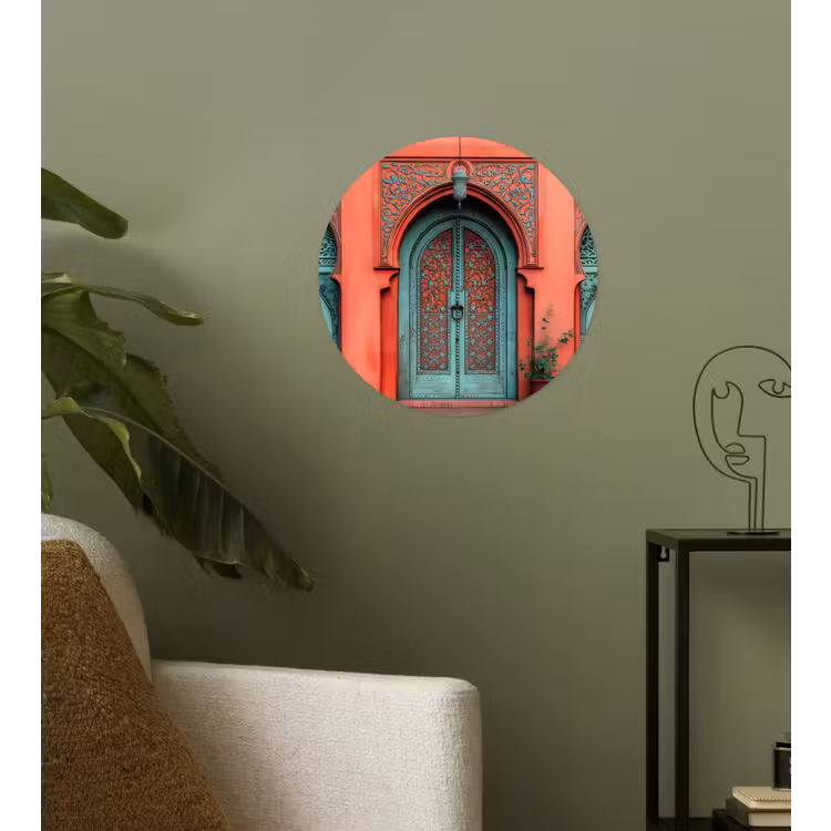 Lantaarn - Deur - Turquoise Wandcirkel behangsticker klein -sfeer2