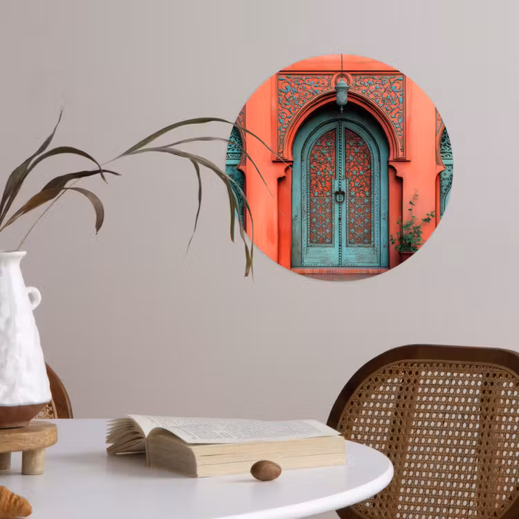 Lantaarn - Deur - Turquoise Wandcirkel behangsticker klein -sfeer3