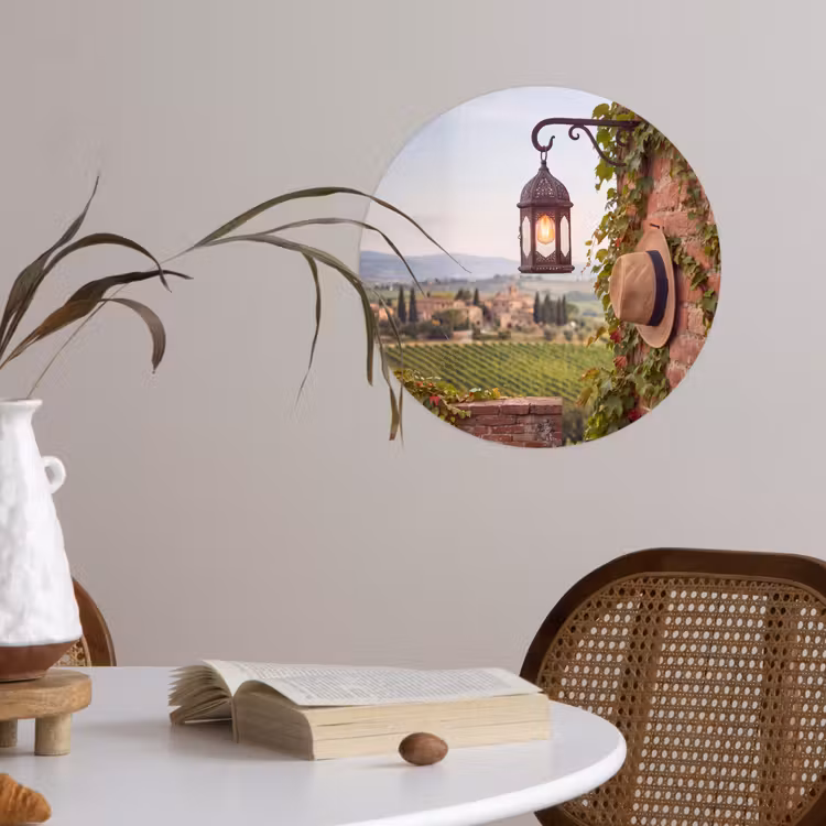 Lantaarn - Wijngaard - Landschap - Italiaans Wandcirkel behangsticker klein -sfeer3