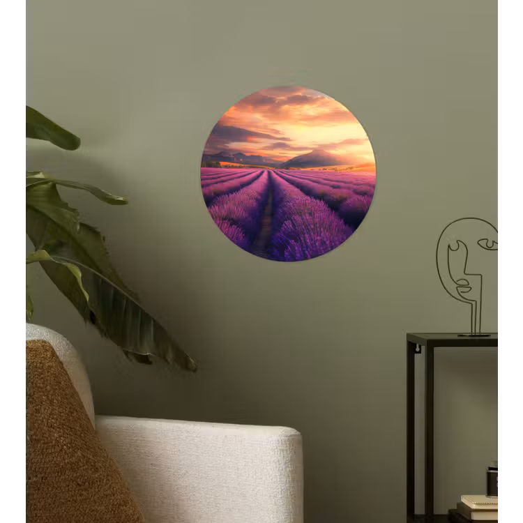 Lavendelveld - Zonsondergang - Paars Wandcirkel behangsticker klein -sfeer2