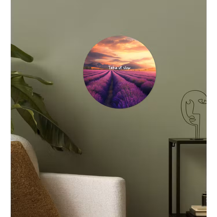 Lavendelveld - Quote - Zonsondergang Wandcirkel behangsticker klein -sfeer2