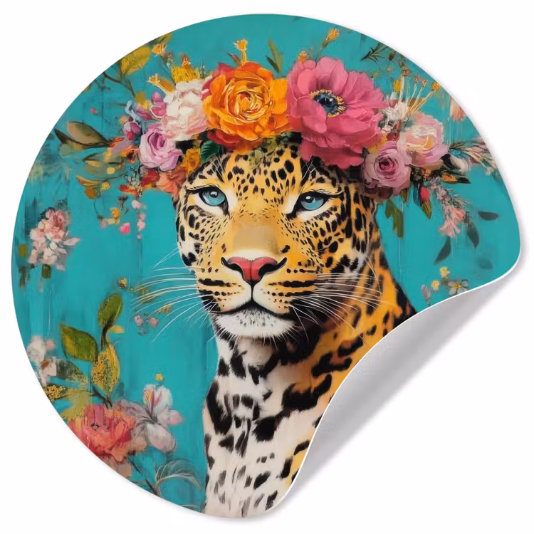 Luipaard - Bloemen - Kroon Wandcirkel behangsticker klein -3d
